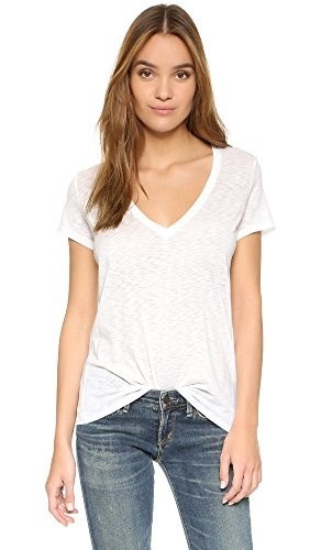 David Lerner Womens Super Deep V Neck Tee, White, Small David Lerner Womens Super Deep V Neck Tee, White, Small