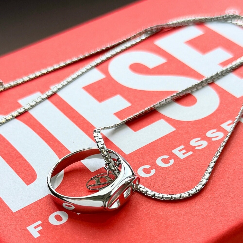 ディーゼル ネックレス メンズ レディース チェーン リングトップ シルバー ステンレス ペンダント DIESEL ユニセックス プレゼント ギフト 彼氏 彼女 DX1644040 成人 卒業 入学
