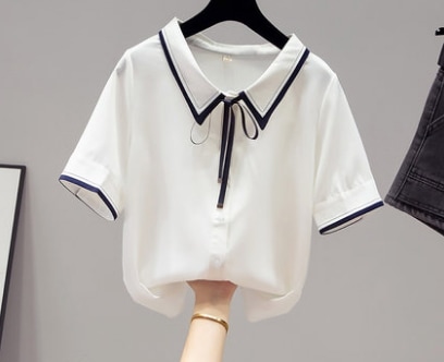 リボン付き半袖トップス ロング丈 袖あり 綿 爽やか 大人スタイル 大人可愛い きれいめ シンプル カジュアル 大人 上品 おしゃれ かっこいい レトロ アジアン 大人可愛い 大人女子 こなれ感