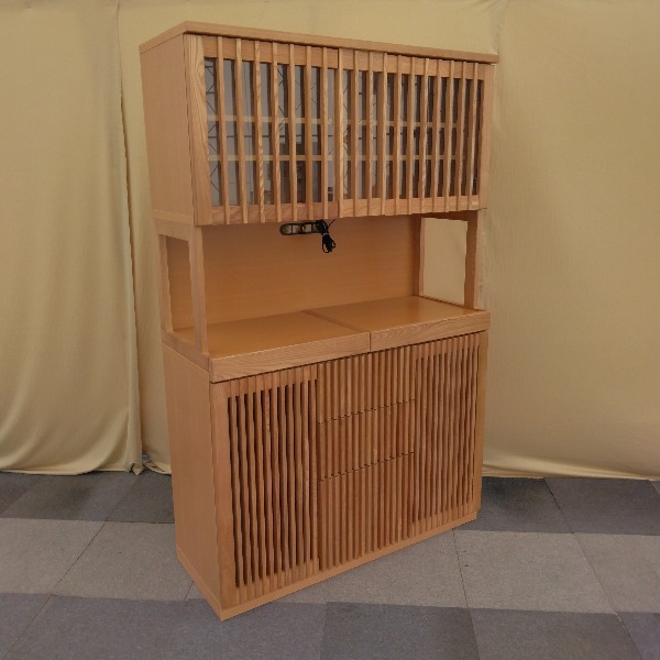 キッチン収納 和モダン 格子 家電収納庫 レンジ台 引き出し カップボード ダイニングボード 食器棚