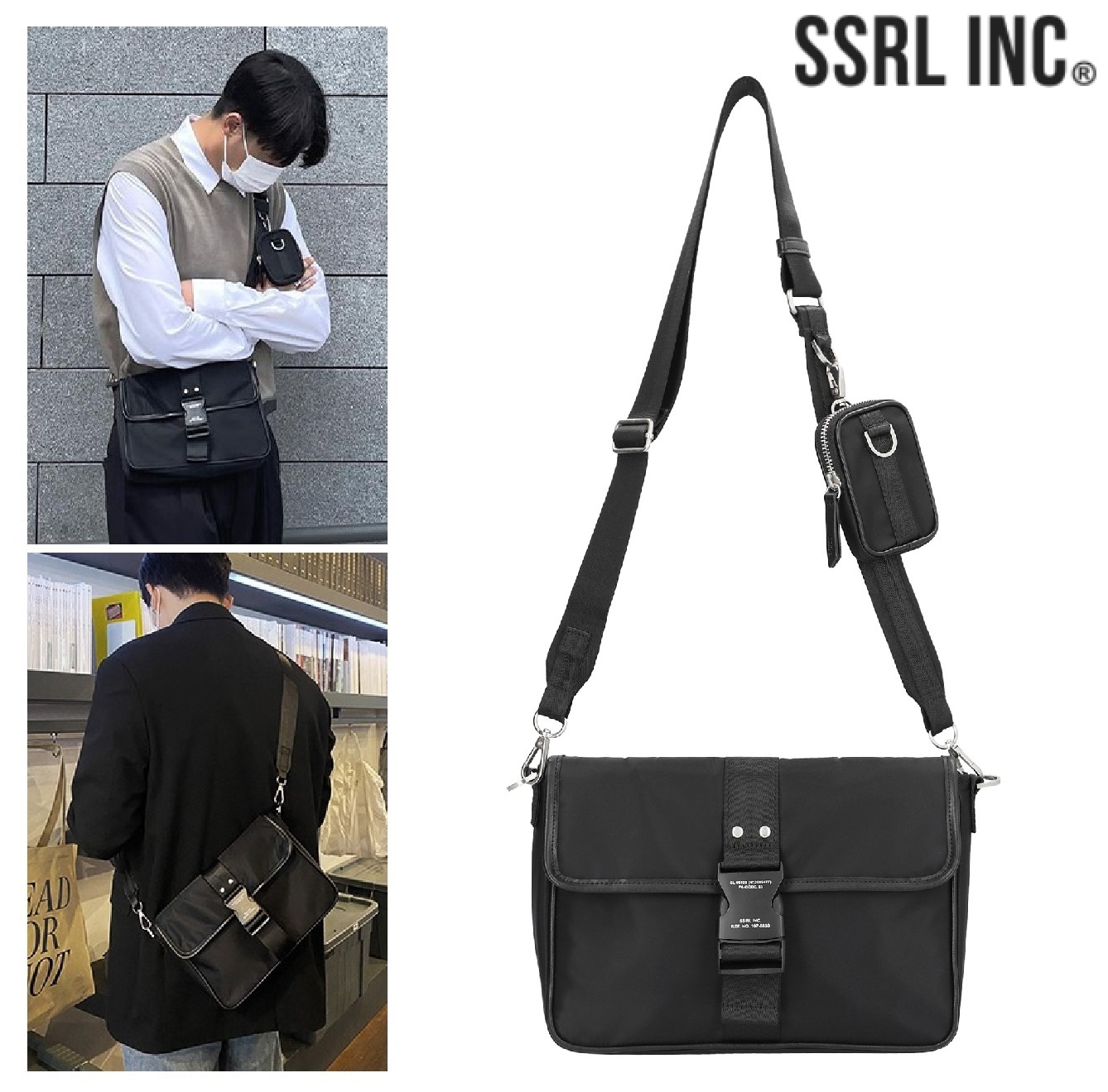 【SSRL】brevity flap buckle bag★人気★男女兼用★追跡付 BREVITY FLAP BUCKLE BAG / BLACK - SSRL | 60% - Asian Fashion