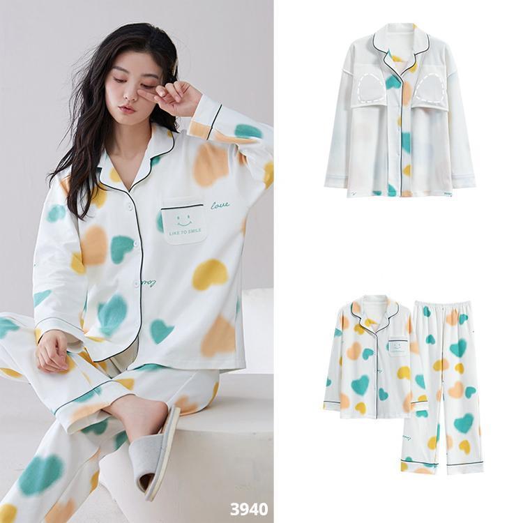 綿100％ ルームウェア パジャマ レディース パッド付き 取り外し可能 前開き 長袖 長ズボン 春秋冬 ふんわり 柔らかい ナイトウェア 上下セット 吸湿