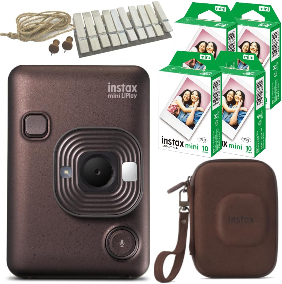 チェキ instax mini LiPlay リプレイ ディープブロンズ＆ケース＆フィルム40枚＆ガーランド(7点セット)