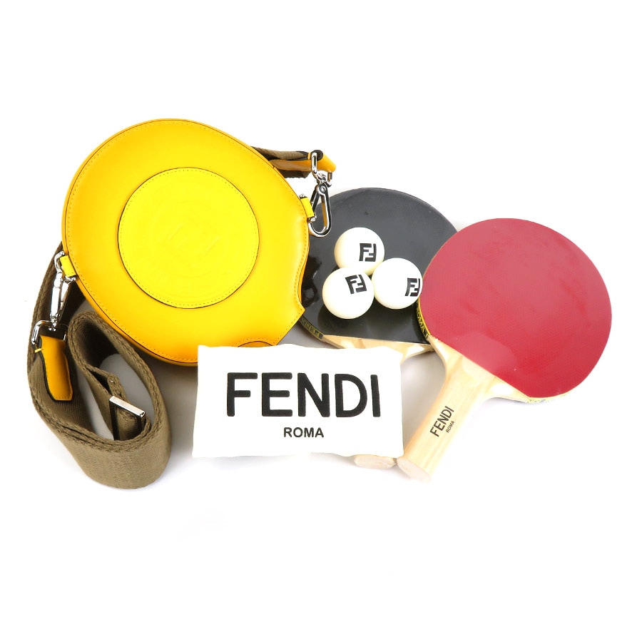 フェンディ FENDI ラケットカバー 卓球セット レザー イエロー ユニセックス r9801g
