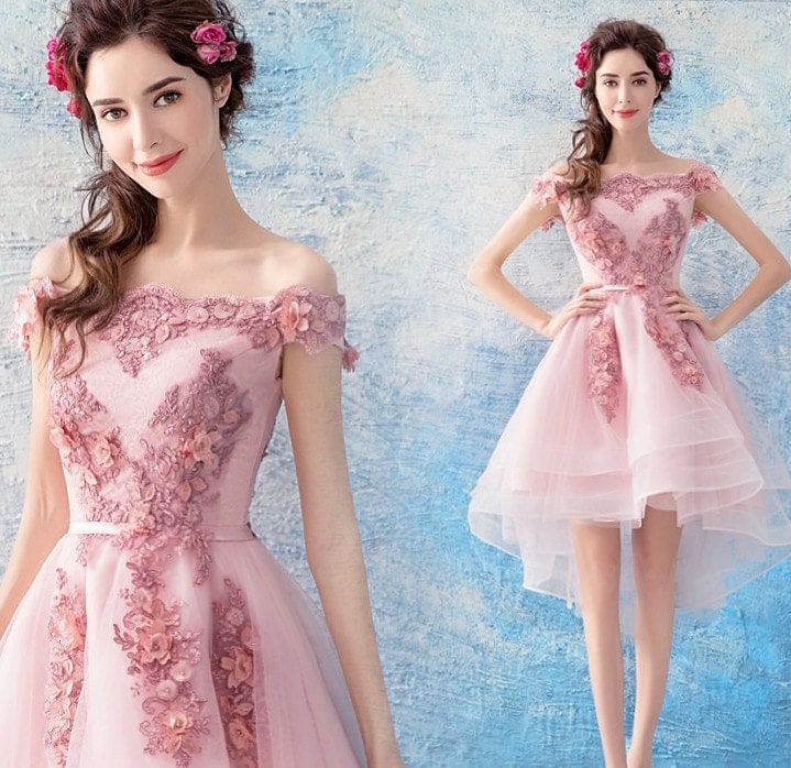 韓国ファッション 二次会 結婚式 パーティードレス 前短後長花嫁パーティードレス ウエディングドレス シンプルワンワードショルダー花嫁ウエディングドレスディナーパーティーパーティードレス演奏会