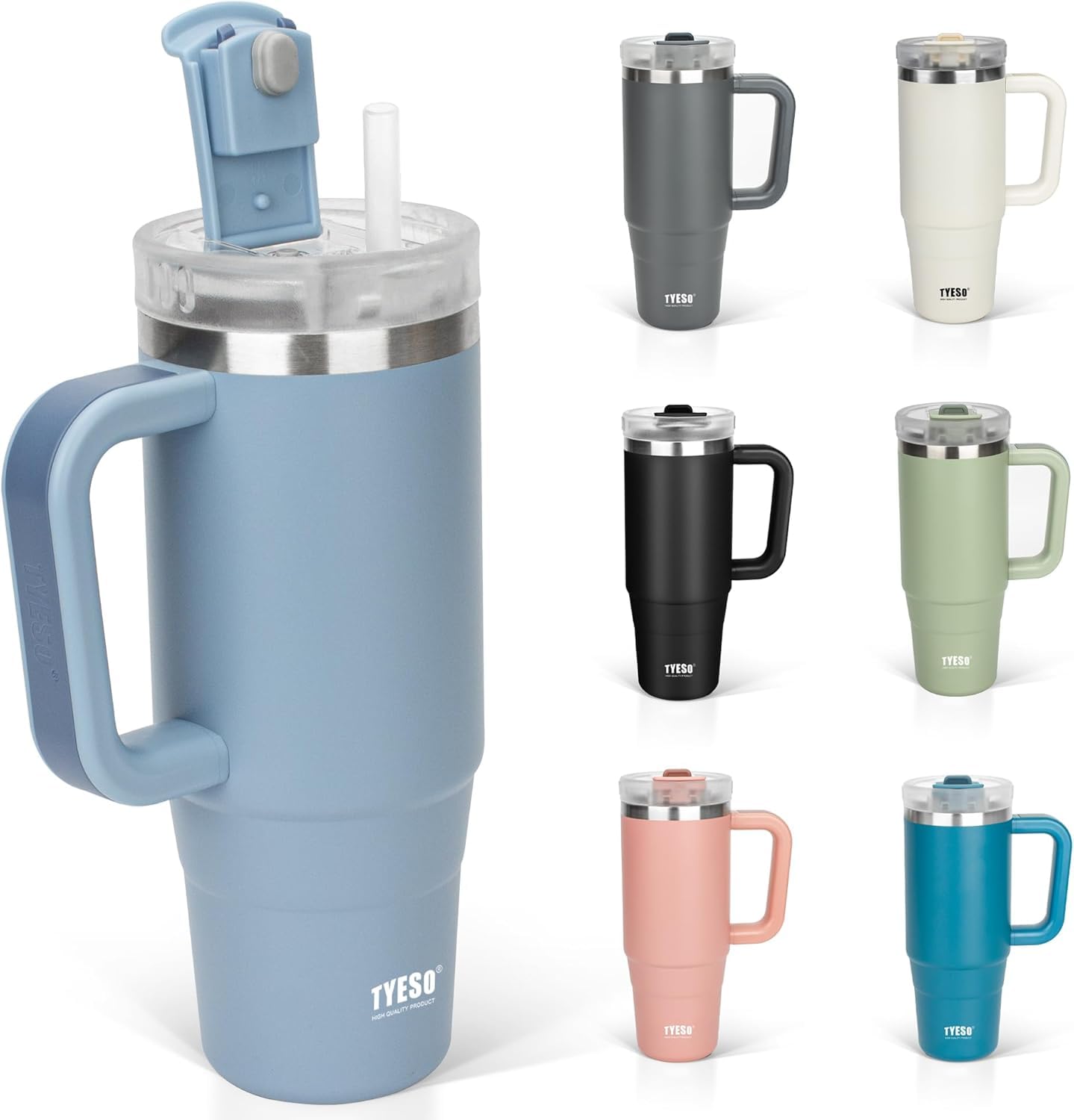 ΤYESO タンブラー 1.2L 水筒 保冷 ステンレスボトル ウォーターボトル ストロー 取っ手付き ジョッキ アウトドア 真空断熱 二重構造 広口 大容量 直飲 女の子 男の子 1200ml スカ