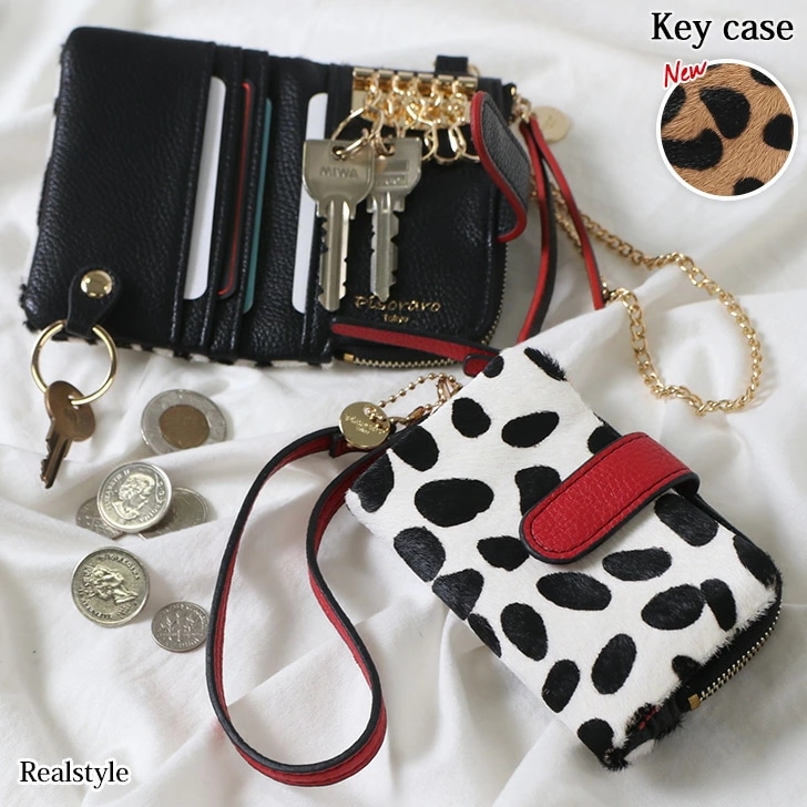 ハラコ 小銭も入る キーケース レディース 小銭入れ スマートキー コインケース カードケース カード入れ 本革 牛革 鍵 小さめ 財布 サイフ L字ファスナー ウォレット アニマル カウレザー フェ