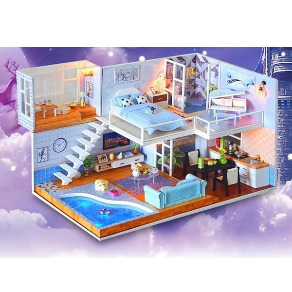 子供のための防塵カバーDIYコテージ付きドールハウスミニチュアロマンティックギフト