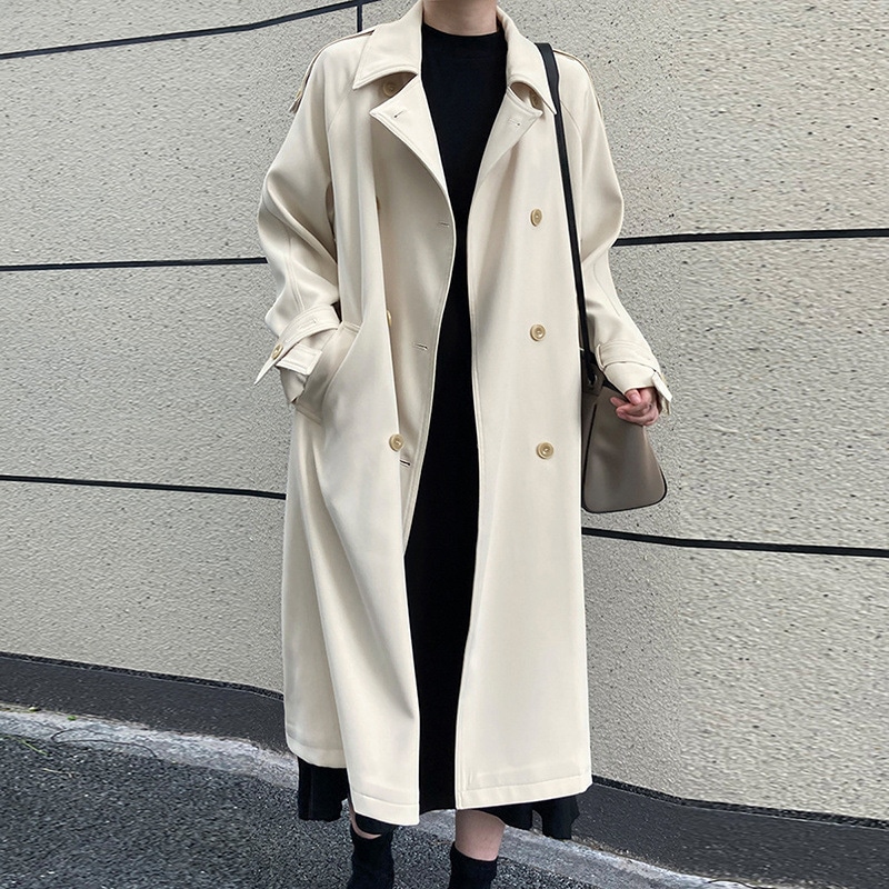 2025 人気のミッドレングスの膝上英国ウインドブレーカージャケット女性のための春と秋の小さなカジュアルなオフホワイトのスーツコート