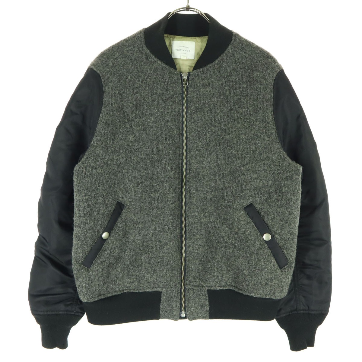 バイカラー 長袖 MA-1 ブルゾン M グレー系 ブラック レディース 古着