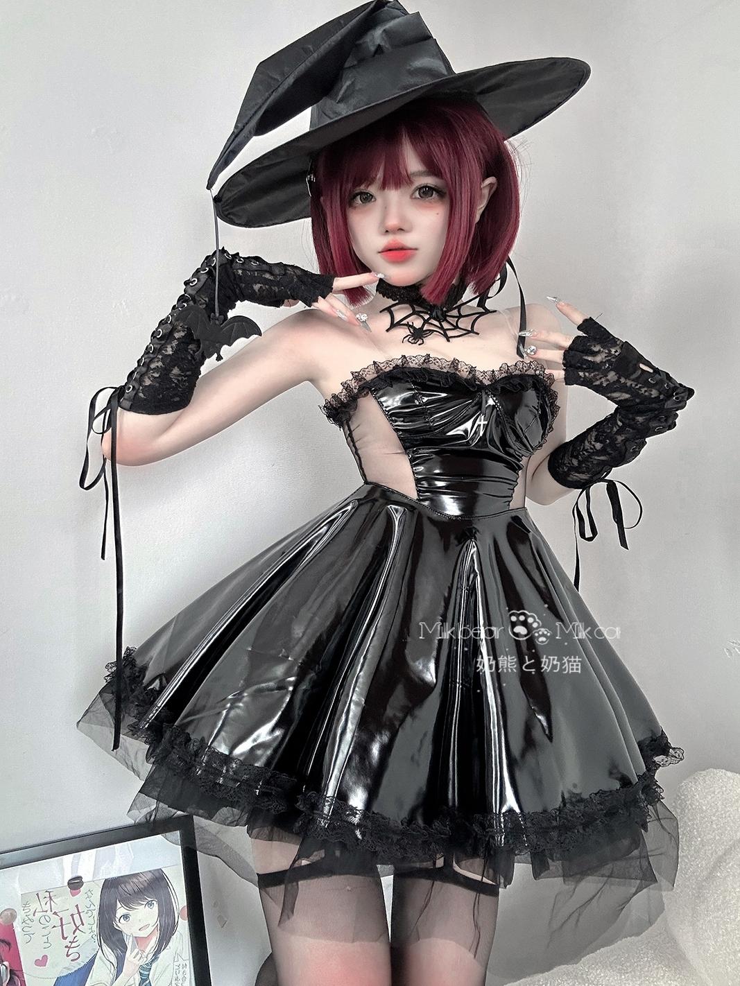 いたずらな魔女*ハロウィンcosサスペンダーパテントレザードレスセクシーアンカーコスチューム