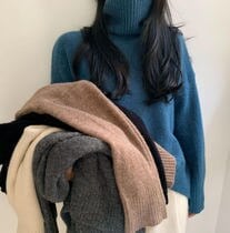 ５色 トップス ニット プルオーバー レディース 秋冬 きれいめ 長袖 オーバーサイズ ドロップショルダー 萌袖 タートルネック BIGシルエット 伸縮性 色展開 ブラック ブルー グレー カーキ ア