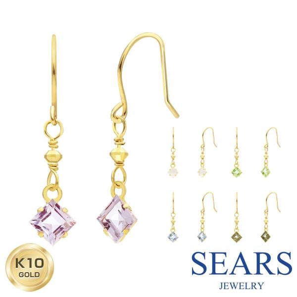 ピアス 10金 フックピアス K10 天然石 スクエア 誕生日 プレゼント ゴールド ギフト ジュエリー