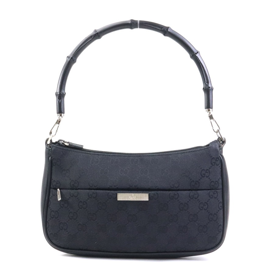 グッチ GUCCI ショルダーバッグ バンブー GGキャンバス/レザー ブラック シルバー レディース w1163n