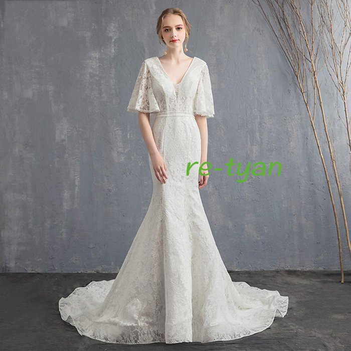 マーメイドドレス ウェディングドレス 綺麗なシルエット 挙式ドレス ロングドレス 結婚式夏春秋トレーン 演奏会 披露宴 発表会 レース ブライダル 撮影旅行撮り