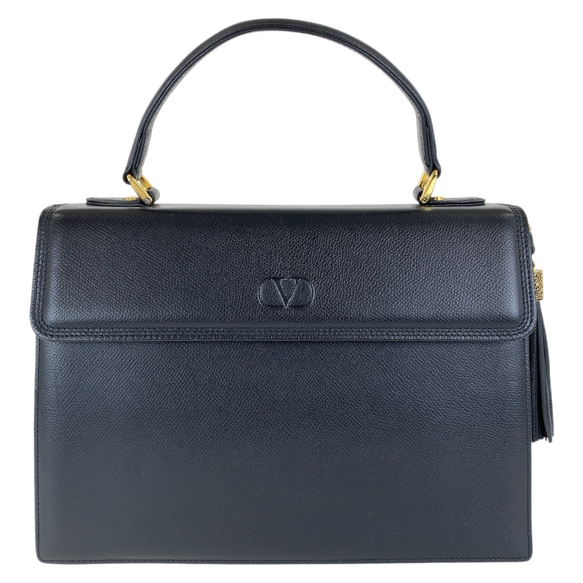 美品 ヴィンテージ タッセル ブラック 黒 ゴールド金具 レザー ハンドバッグ レディース 410071