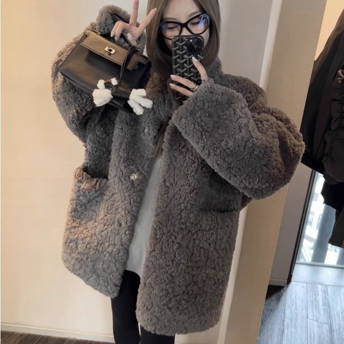 2025年秋冬 ロング丈 レザー&ファーコート レディース 製品気質 エコファー シミュレーテッド ジャケット ファー付き襟