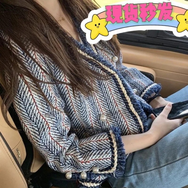 【超お得1つ買うと10個もらえる】急速出荷ショートツイードジャケットネットレッドタイドスモールフレグランスメスの新しいルーズトップルーズ韓国バ