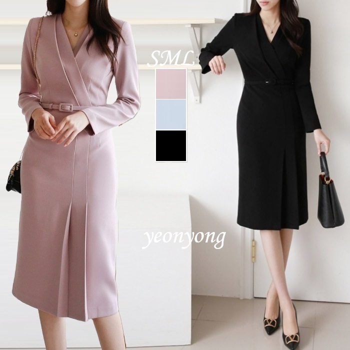 ワンピース 結婚式 袖あり 長袖 パーティードレス ベルトセット