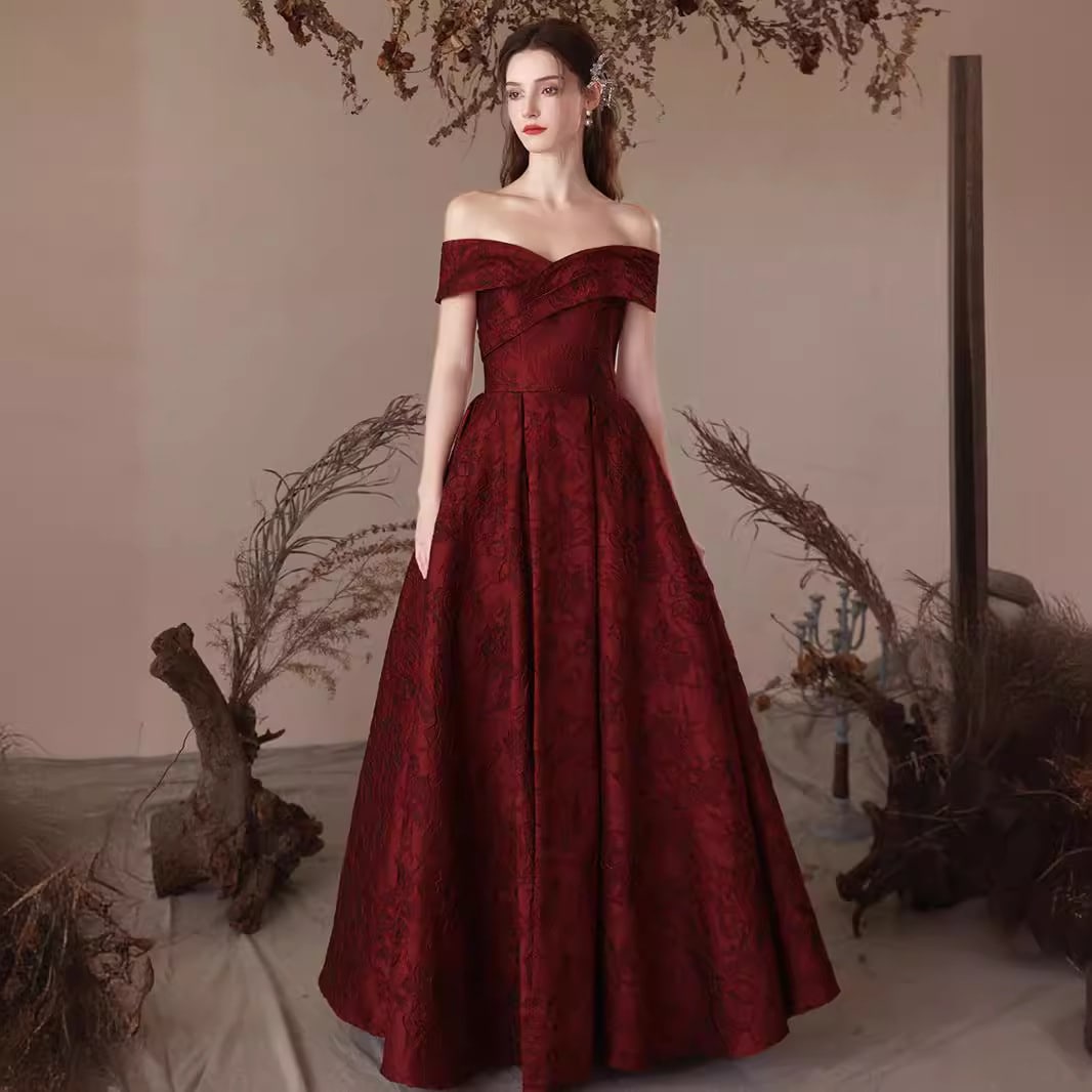 ワンショルダープリントサテントーストドレス2024新婦結婚式婚約フレンチヘップバーンスタイル高級イブニングドレス 7,334円