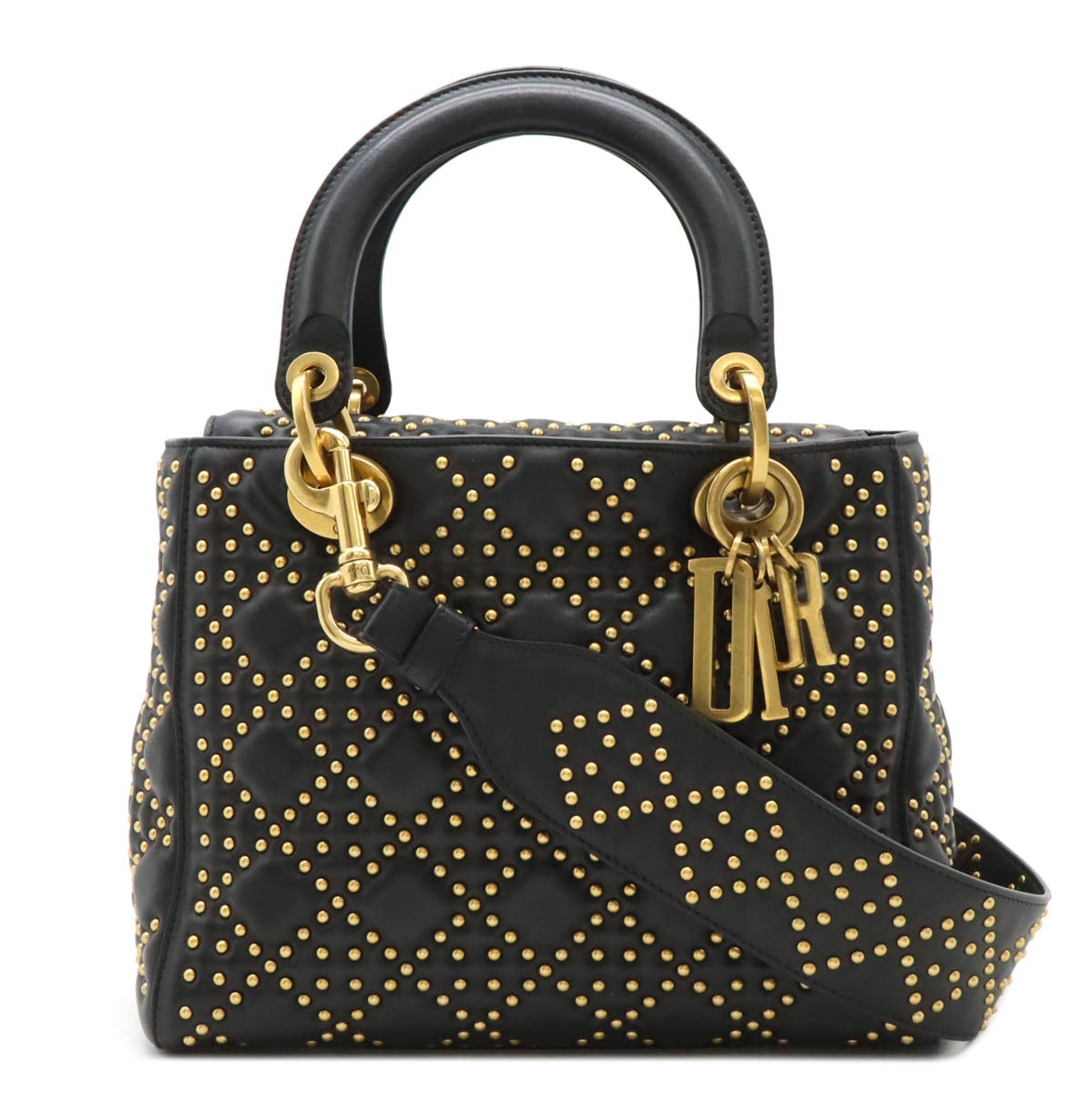 レディディオール カナージュ ハンドバッグ 2WAY ショルダーバッグ スタッズ レザー ブラック