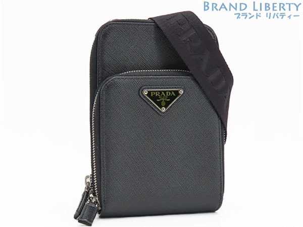 美品プラダサフィアーノスマートフォンケースフォンポーチポシェット斜め掛けショルダーバッグブラック2ZH126