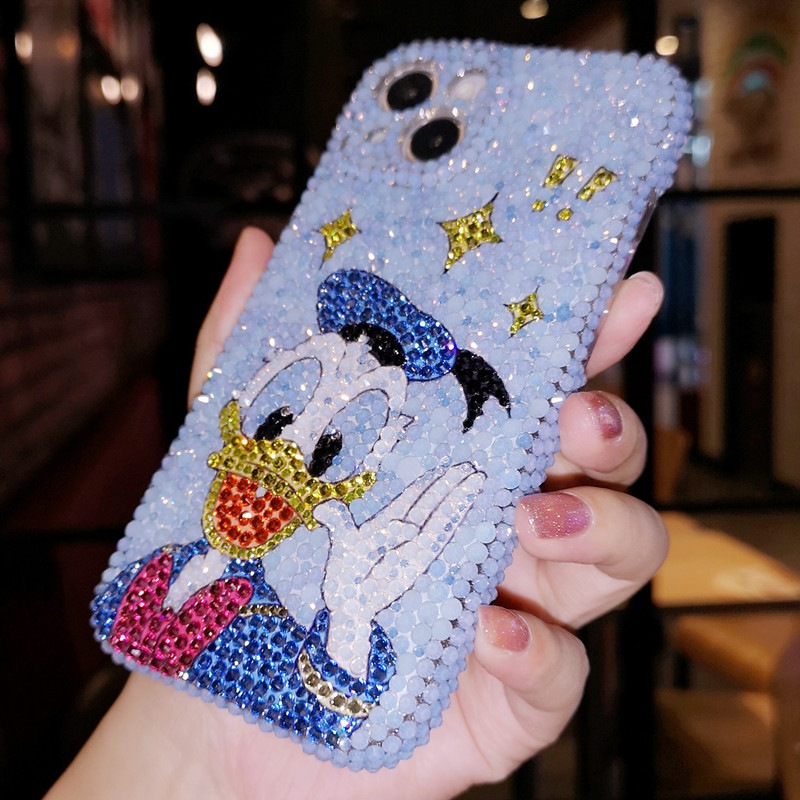 手作り iPhoneケース ドナルドダック キラキラのラインストーン iPhone16/15/14/13/12/11ケース Plus Pro Max デコ電ケース