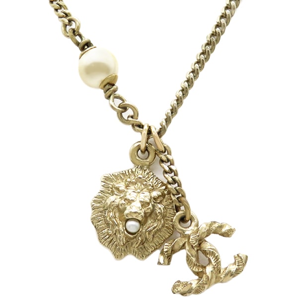 シャネル CHANEL ネックレス ココマーク ライオン パール GP フェイクパール ゴールド A11P 【箱】【中古】