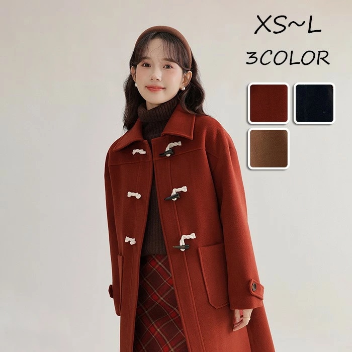 レディースダッフルコート レディース 冬コート ロングコート 無地 アウター カジュアル ファッション 大人 可愛い 黒 通勤 通学 シンプル ブラック ブラウン レッド 普段着 秋冬 冬服 暖かい