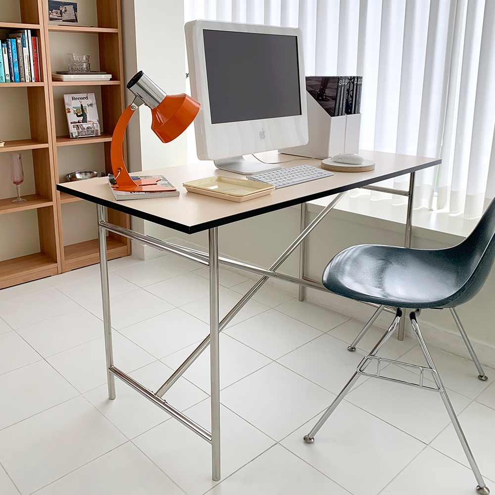 Xクロステーブル 韓国インテリア ホワイト バター ホームテーブル オフィス 高光沢 シラカバ ステンレス LPM 120×60×72cm