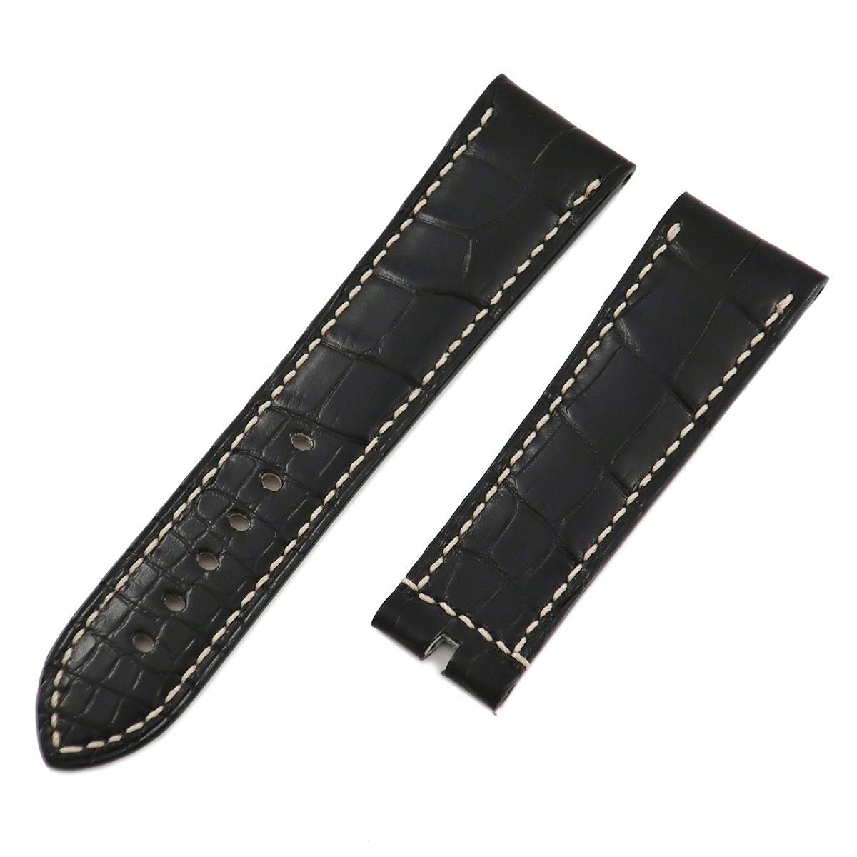 メンズ 未使用 純正クロコベルト 革ベルト バンド 23mm 腕時計 黒 白ステッチ 3年保証