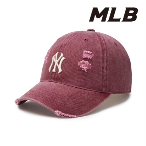 MLB公式正規品 キャップ Damage Washing Unstruck Ball Cap NY (Burgundy)