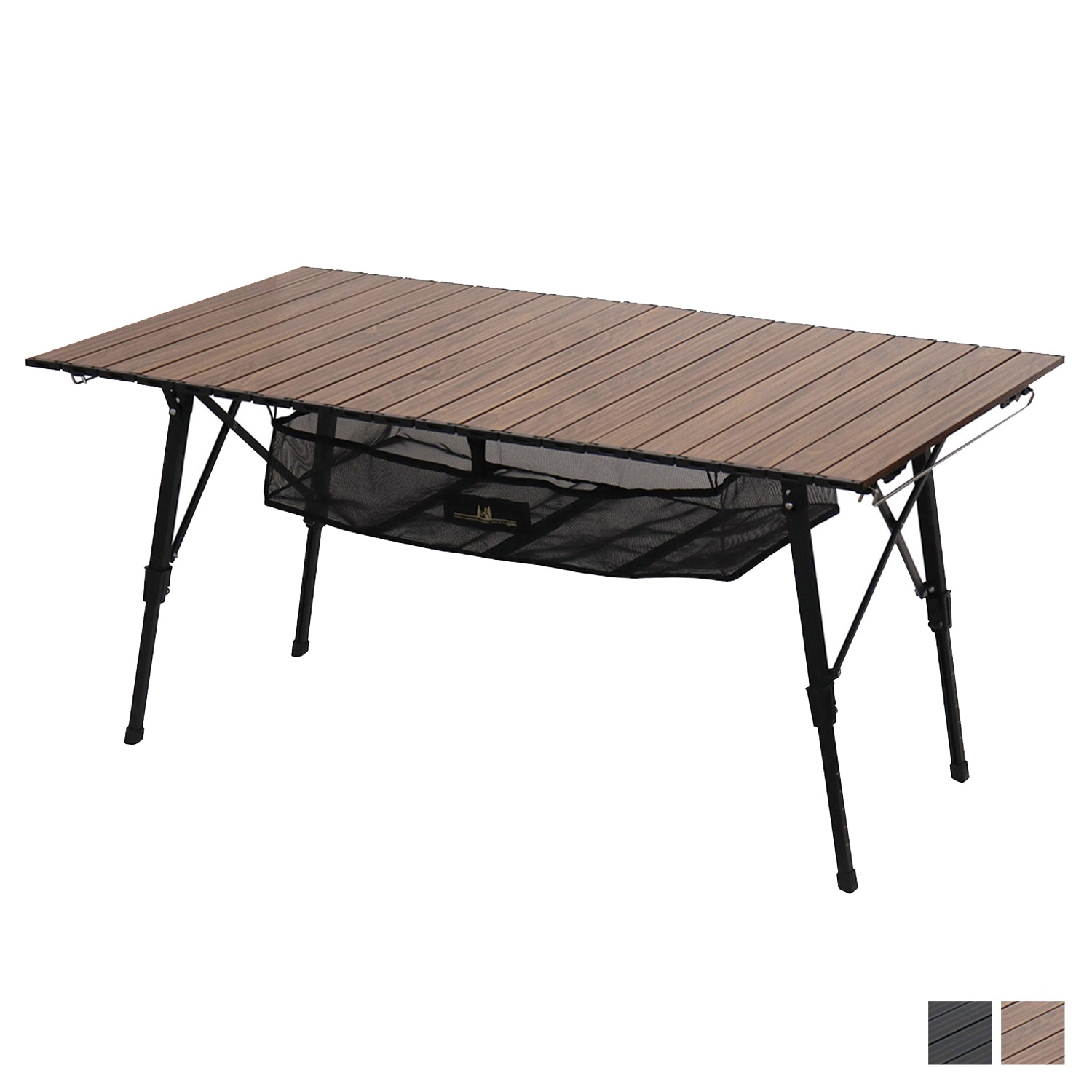 テーブル ロールテーブル 折りたたみ 昇降式 高さ調節 ブラック ダーク ブラウン 黒 1915