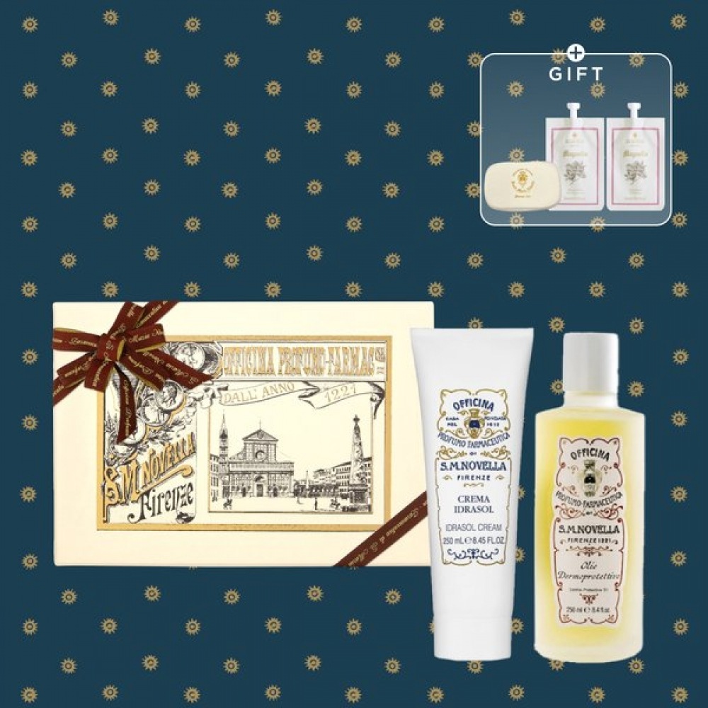サンタ・マリア・ノヴェッラ ヘリテージポーチ+メディチ ボディサンプル 8ml*2+オリオ デルモ プロテクティーボ+クリーム イドラソル