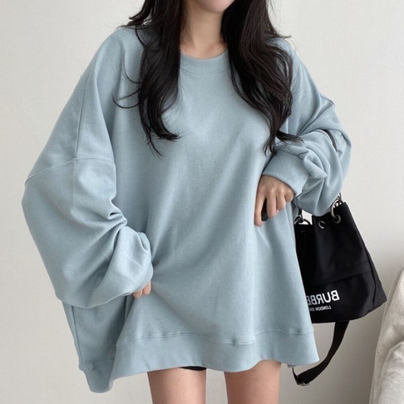 トレーナー レディース オーバーサイズ ラフ メンズライク ボリューム袖 ゆったり ゆる 韓国 レディース トップス オルチャン 丸首 可愛い かわいい 大人可愛い シンプル カジュアル