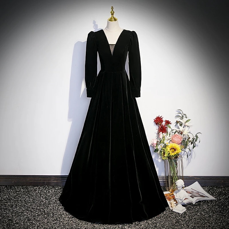 カラードレス長袖 パーティードレス 編み上げタイプ ロングドレス Vネック Aラインドレス ステージ衣装 豪華ドレス ハネムーンフォト 演奏会用ドレス フォーマルドレス 二次会 結婚式 花嫁 披露宴