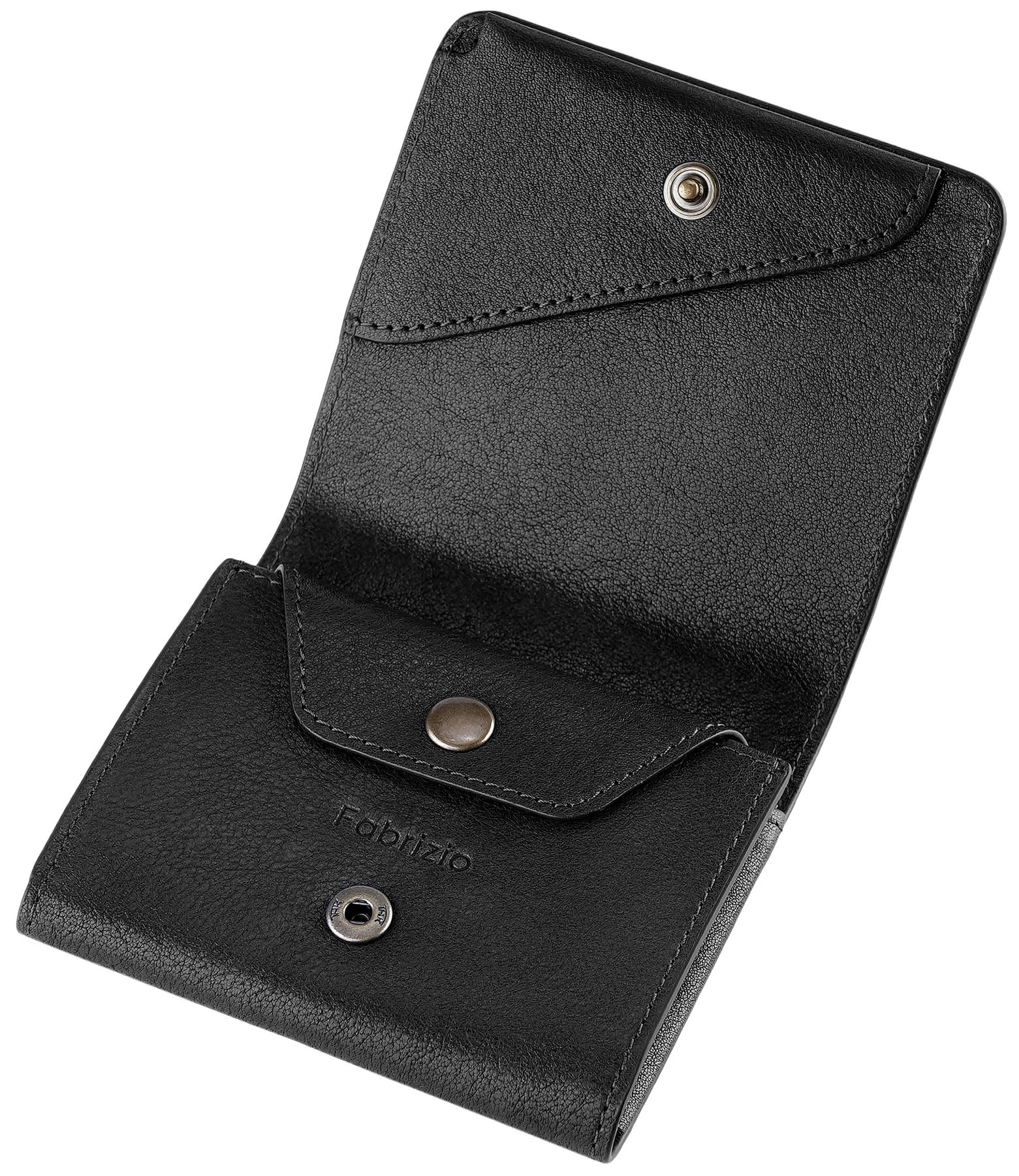 ファブリツィオ 財布 メンズ レディース 2つ折り 小銭入れ ミニ財布 小さい 薄い コンパクト 柔らかい 使いやすい イタリアン レザー 一流の革職人が作る 本革 (ブラック)