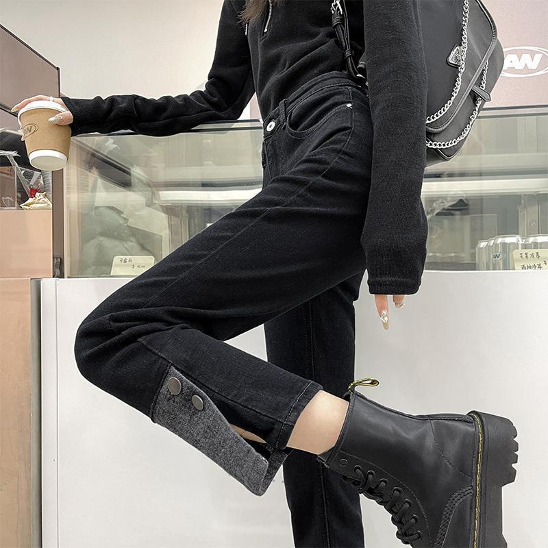 女性のためのベルベットストレートジーンズ 2025 秋と冬の新しいハイウエストスリム 9 部分割タバコパイプパンツ小柄な人々 5,465円