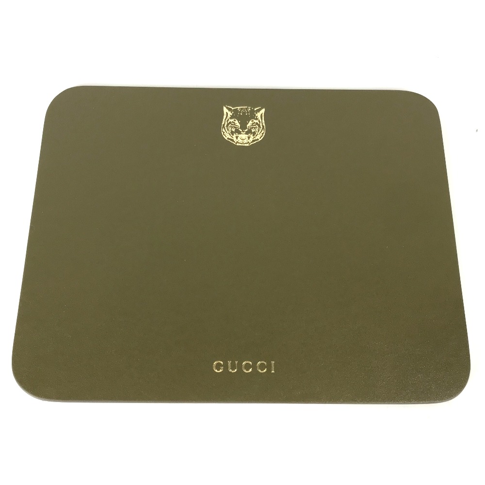 GUCCI雑貨 タイガー マウスパッド PC パソコン インテリア レザー カーキ