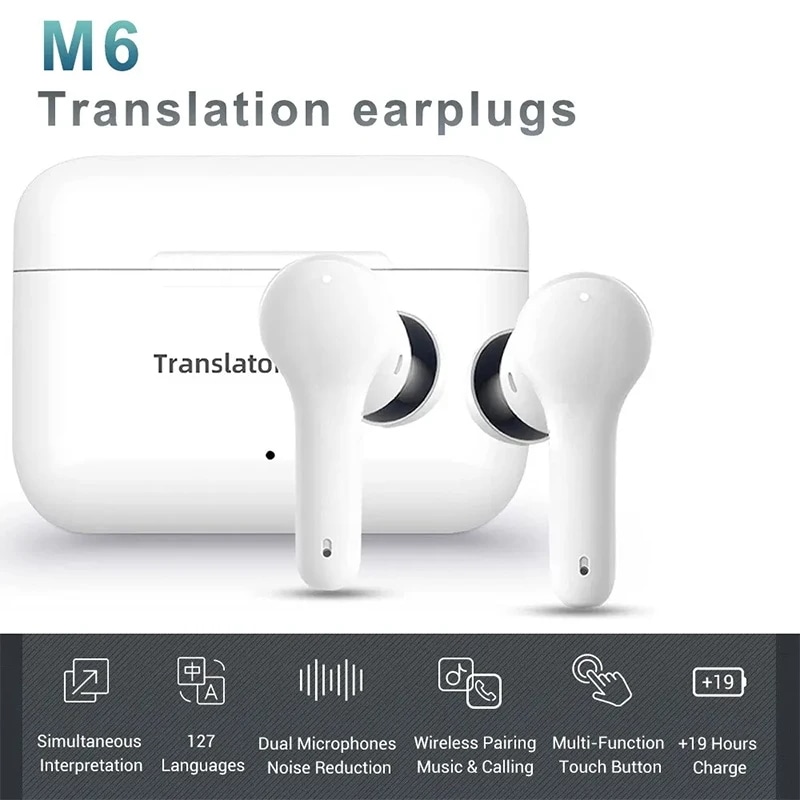 マイク付きm6ワイヤレストランスレータヘッドフォンbluetooth 71言語ノイズリダクションリアルタイムビジネスイヤフォン翻訳