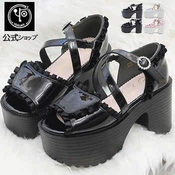 【公式】 ヨースケ 厚底サンダル レディース フリル付き ストラップ 10cm 厚底 ヒール