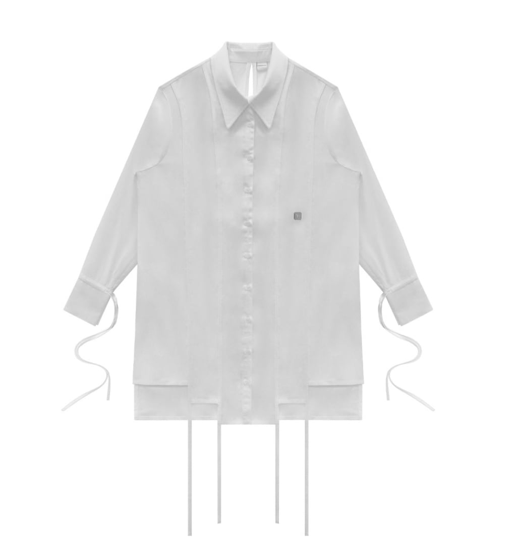 【TREEMINGBIRD】 STEPPED HEMLINE LONG STRAP SHIRTS : WHITE