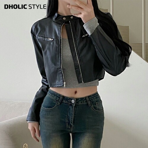 [メガ割りSALE]フェイクレザークロップドバイカージャンパー・p592866 5,046円