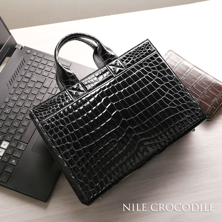 クロコダイル メンズ ミニ トートバッグ センター取り ナイルクロコダイル　ミニトートバッグ 小さめ ユニセックス ビジネスバッグ 通勤バッグ 本革 鰐革 B5 サイズ 保証書 プレゼント ギフト 4