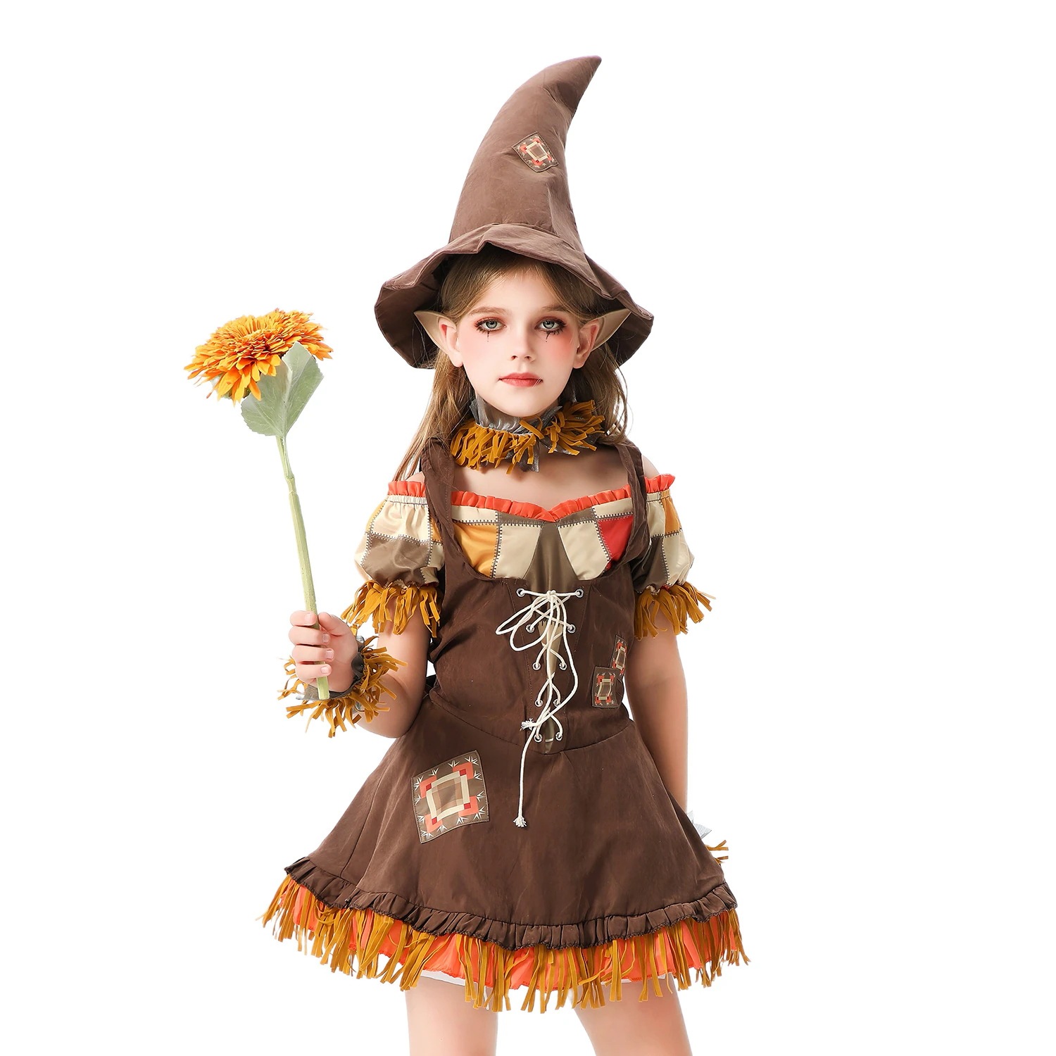 ハロウィンの子供用コスチューム面白いかかし農場のドレスアップ女の子用ピエロ魔女パフォーマンスコスチューム