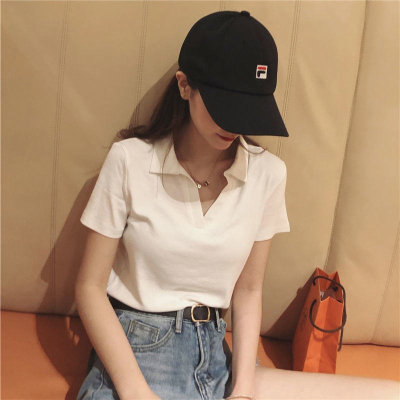 半袖tシャツレディース夏服2021新作韓国版スリムカジュアルレディーススポーツラペルポロシャツレディース半袖イン