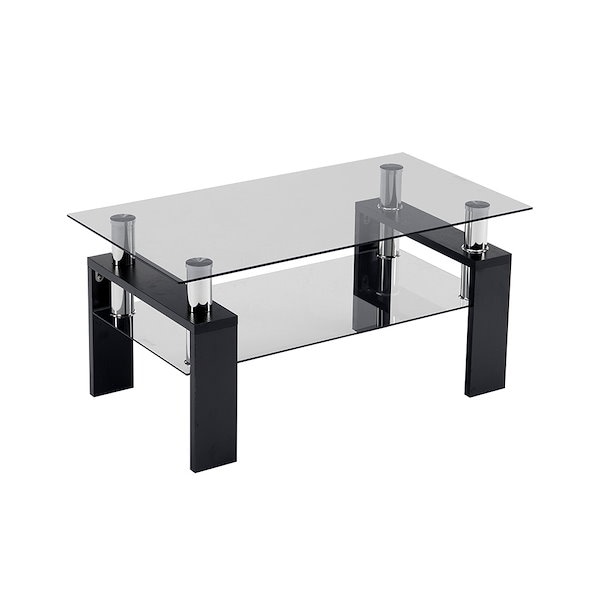 Qoo10] 【グレー天板+ブラック脚】 ガラステーブ