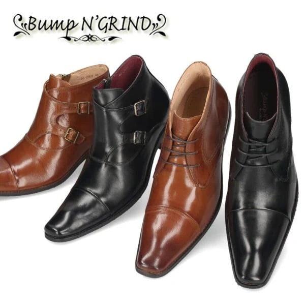 メンズ ビジネスシューズ チャッカブーツ 仕事 黒 本革 ブラック キャメル ブラウン レザー ロングノーズ バンプアンドグラインド 革靴 2803 2804