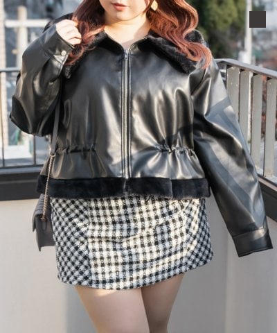 大きいサイズ レディース LL 3L 4L XL XXL XXXL ファー付きフェイクレザージャケット
