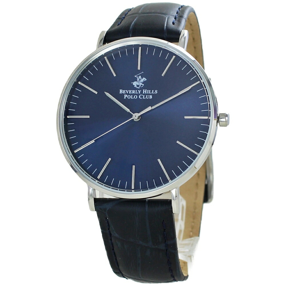 腕時計 メンズ 正規品 ビバリーヒルズ ポロクラブ 革ベルト 時計 シンプル ビジネス 男性 プレゼント 誕生日 記念日 ギフト 男友達 同僚 兄弟 父親 ダークブルー 青 レザーウォッチ レザー腕時